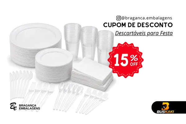 15% OFF em Descartáveis para Festa! Praticidade total para a sua comemoração.